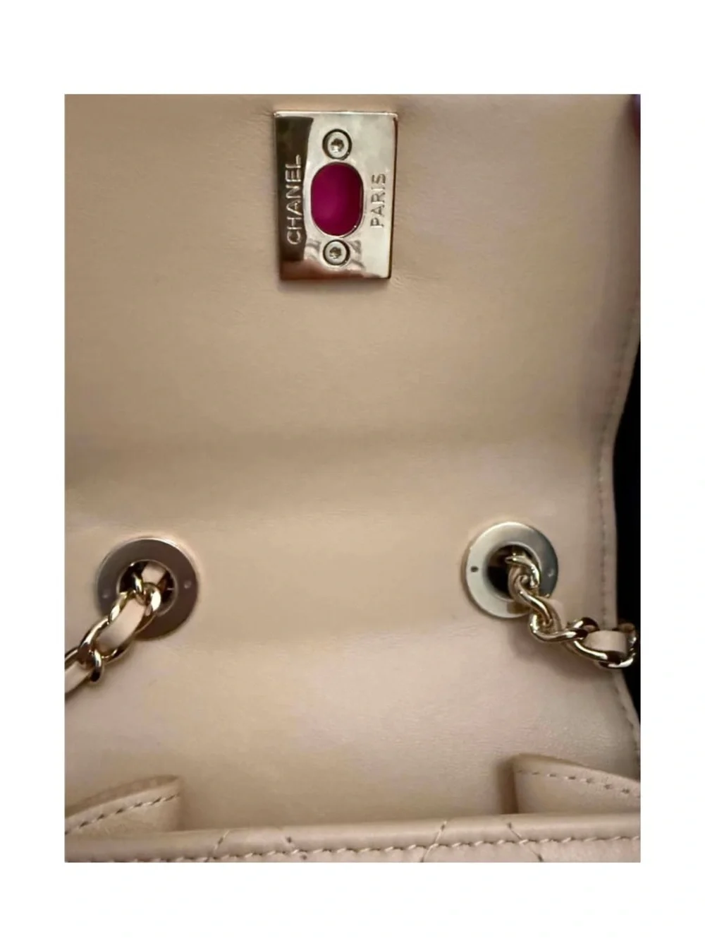 CHANEL Beige Quilted Lambskin Mini Chain Shoulder Bag with Gold CC